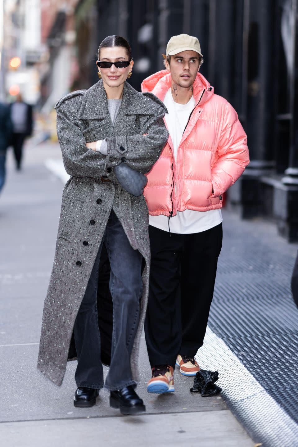 new york, new york   december 05 hailey bieber l and justin bieber are seen in soho on december 05, 2022 in new york city photo by gothamgc images
