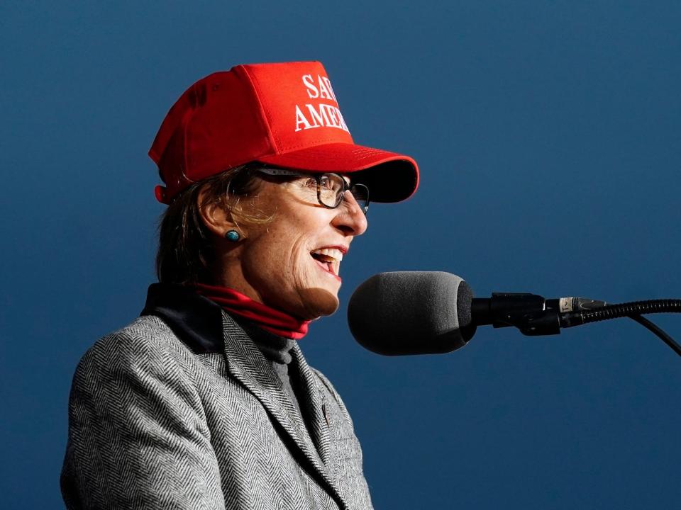 Arizona state Sen. Wendy Rogers speaks at a Trump rally in Florence, Arizona on January 15, 2022.