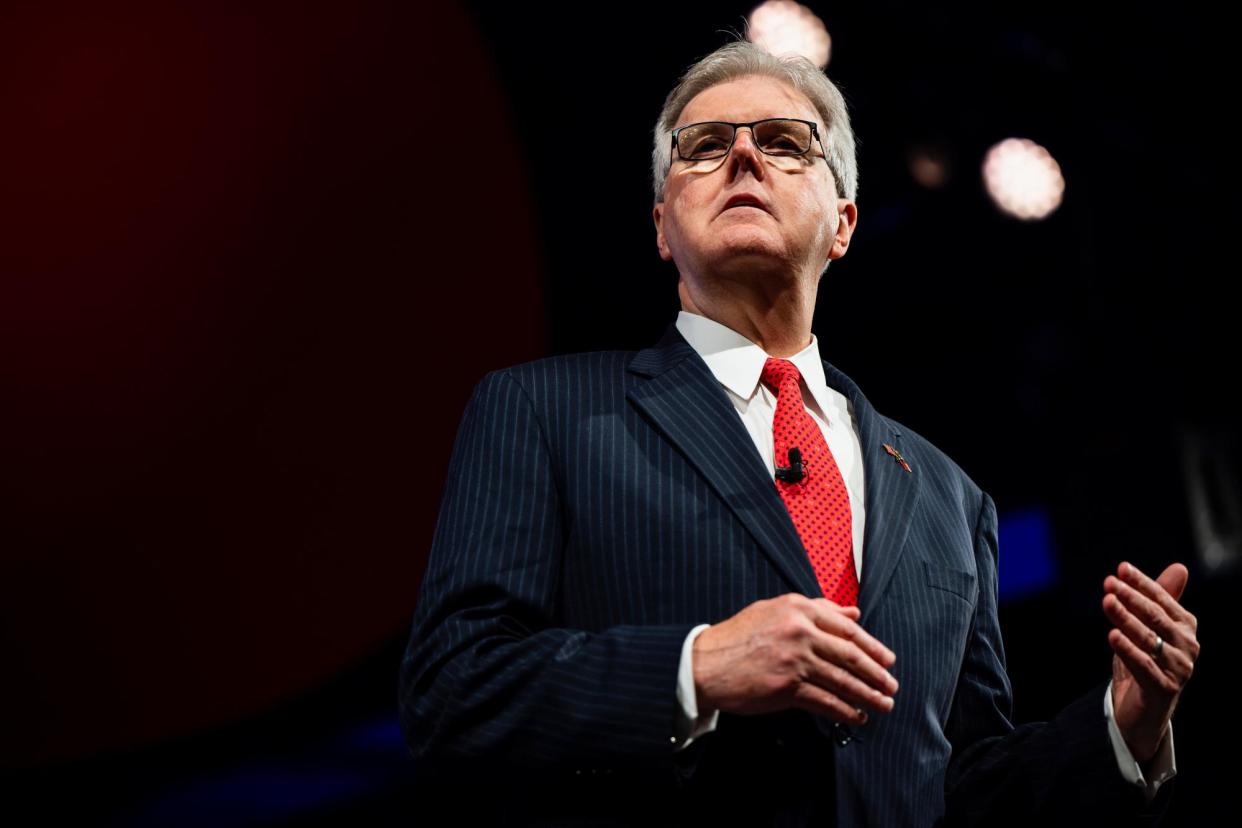 <span>Dan Patrick speaks at CPAC in Dallas, Texas, on 9 July 2021.</span><span>Photograph: Brandon Bell/Getty Images</span>