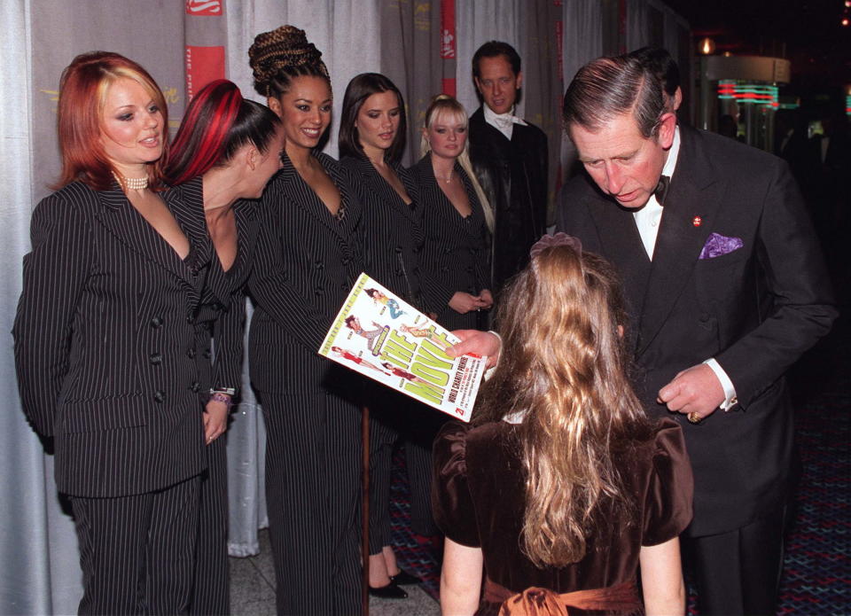 The Spice Girls and Richard E. Grant wait to meet Prince Charles at the 1997 premiere of "Spice World." (Photo: Tim Graham via Getty Images)