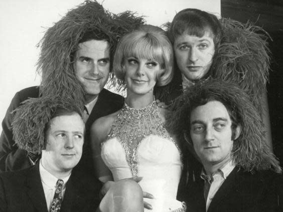 The cast of ‘At Last the 1948 Show’, clockwise from top left: John Cleese, Aimi MacDonald, Graham Chapman, Marty Feldman and Brooke-Taylor (ANL/Rex)