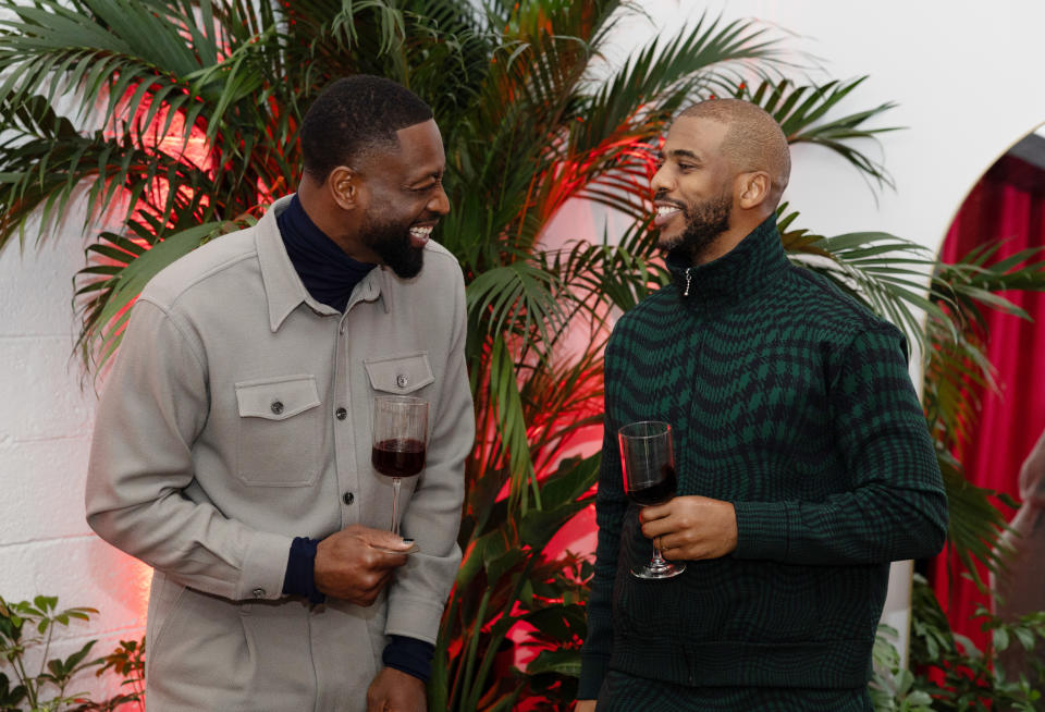 INDIANAPOLIS, INDIANA - FEBRUARY 16: Dwyane Wade and Chris Paul attend the Gentleman's Supper Club during NBA All-Star Weekend on February 16, 2024 in Indianapolis, Indiana. (Photo by Bobby Metelus/Getty Images)