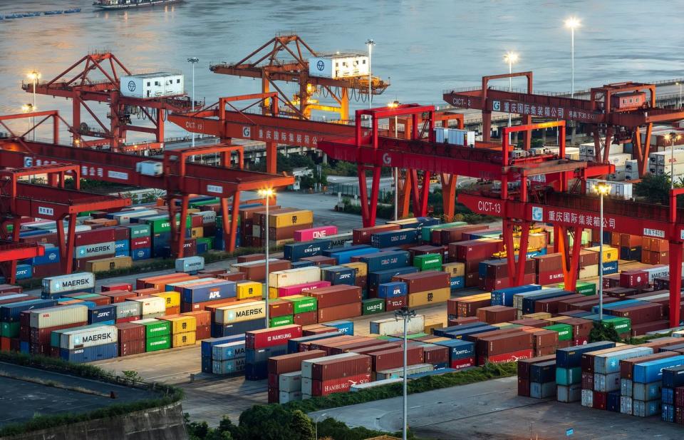 Large steel gantry cranes along China's Yangtze River.