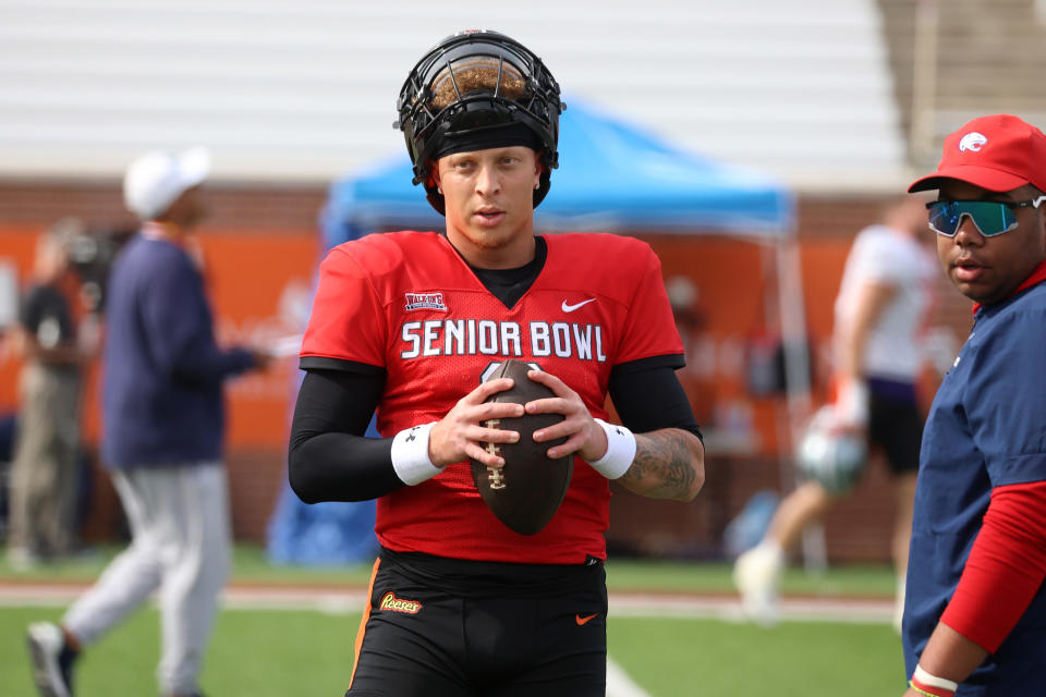 Quarterback Spencer Rattler waited to hear his name called in the NFL Draft. (Photo by Michael Wade/Icon Sportswire via Getty Images)