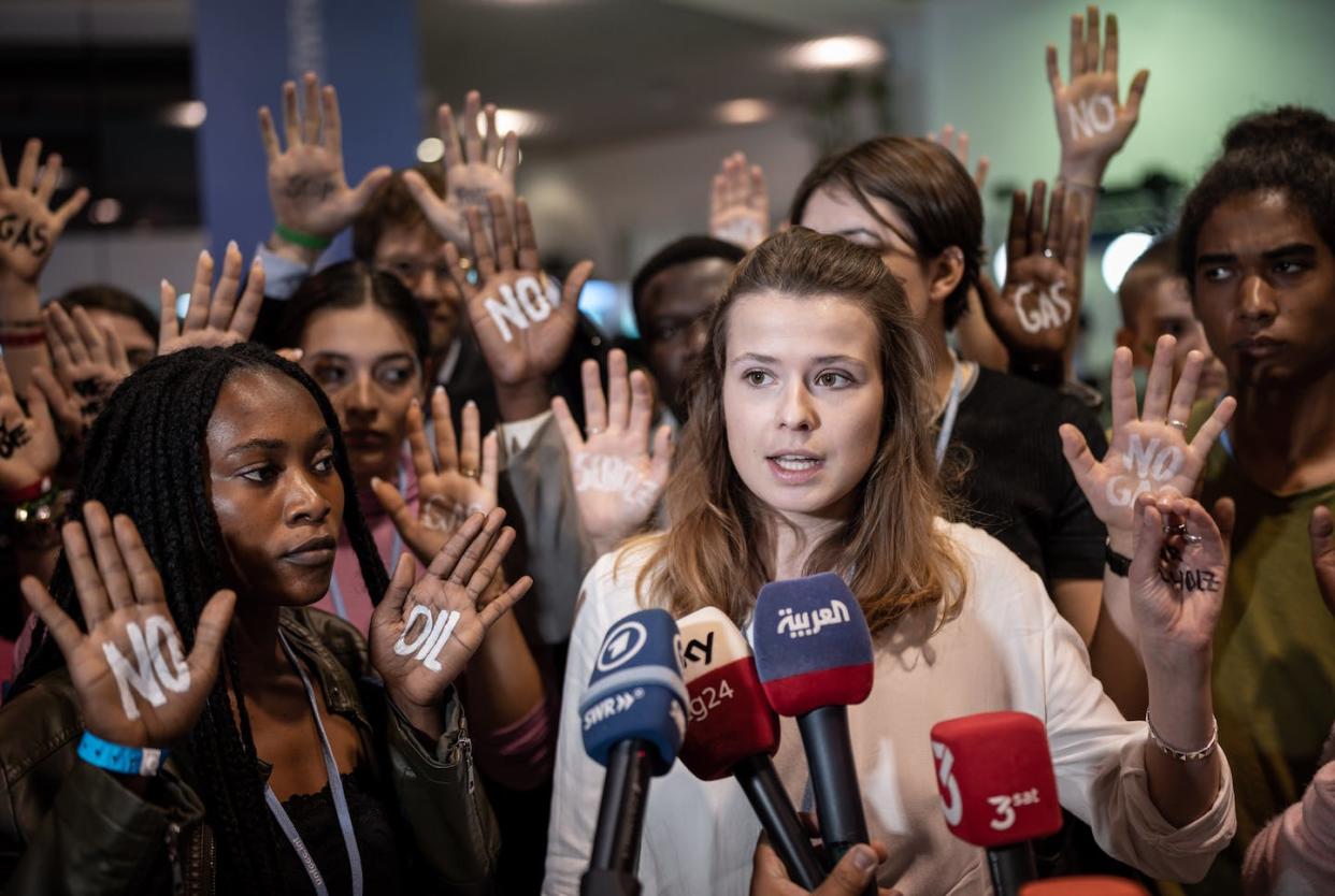 Inside COP27, young activists like Luisa Neubauer spoke to the media to press their case. <a href="https://www.gettyimages.com/detail/news-photo/november-2022-egypt-scharm-el-scheich-luisa-neubauer-news-photo/1244604994" rel="nofollow noopener" target="_blank" data-ylk="slk:Photo by Michael Kappeler/picture alliance via Getty Images;elm:context_link;itc:0;sec:content-canvas" class="link ">Photo by Michael Kappeler/picture alliance via Getty Images</a>