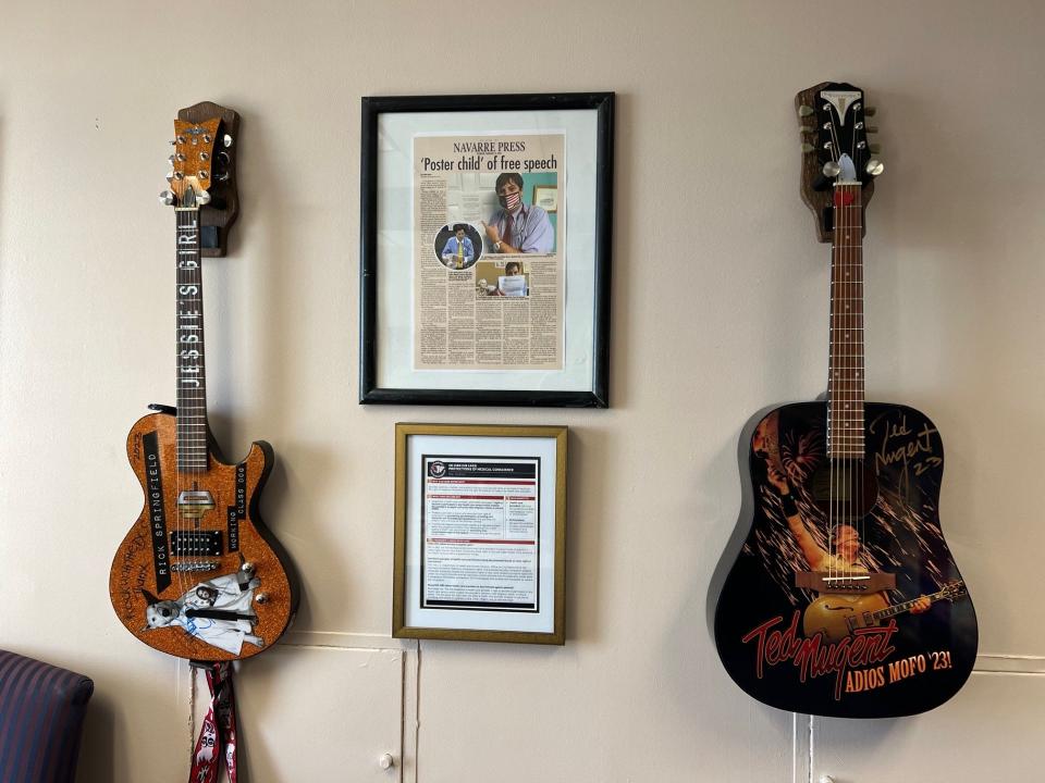 Rep. Rudman's Capitol office is adorned with rock and roll memorabilia including guitars autographed by Rick Springfield and Ted Nugent