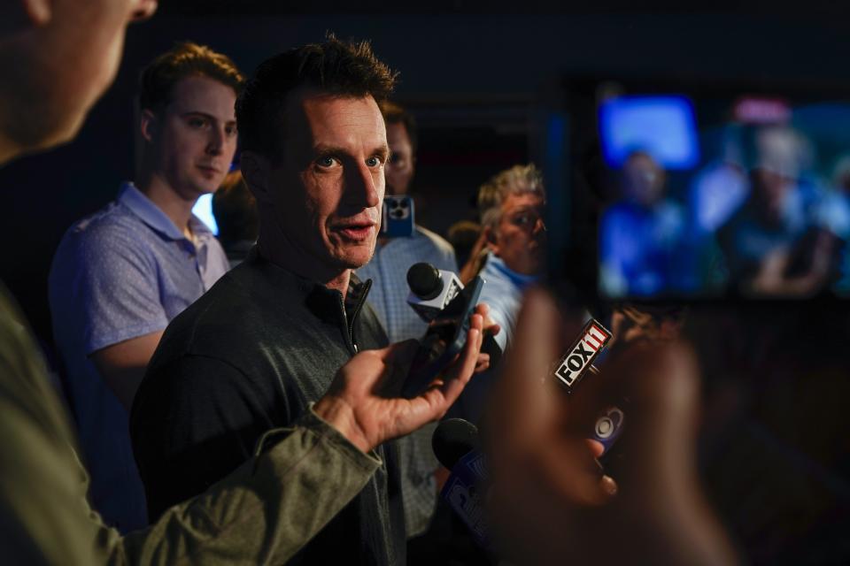 Milwaukee Brewers' manager Craig Counsell answers questions at a promotional event Wednesday, Jan. 18, 2023, in Milwaukee. (AP Photo/Morry Gash)