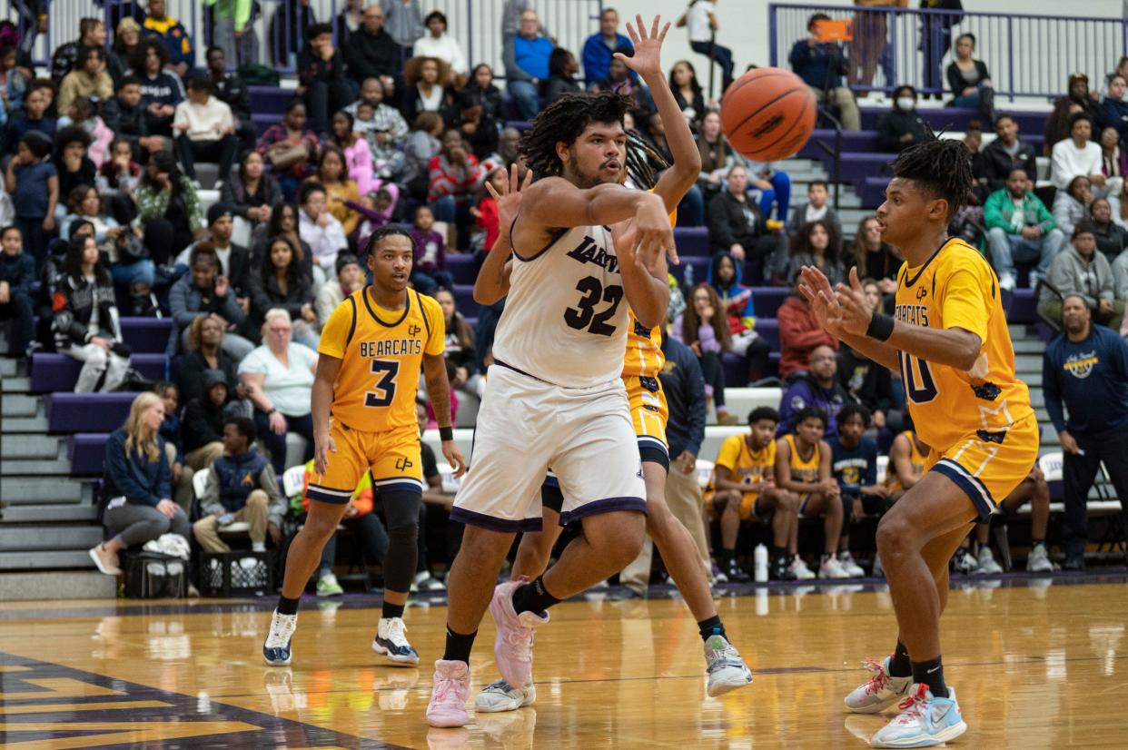 Lakeview senior Walter Brown passes the ball during a game against Battle Creek Central at Lakeview High School on Thursday, Dec. 15, 2022.