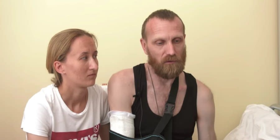 Border guard Pavlo Pikovets, who fought in Mariupol, together with his wife