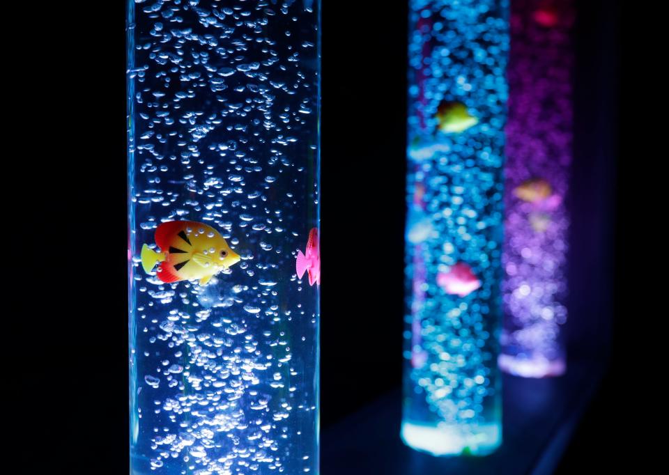 Sensory water bubble tubes are one of the features of the sensory room in the new learning and play area of You Belong.