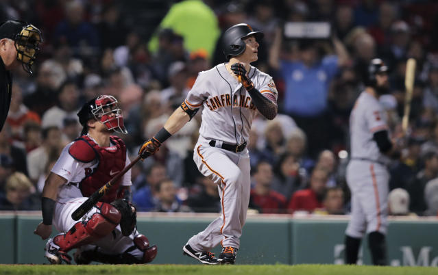 Giants' Mike Yastrzemski homers in Fenway debut with grandfather Carl in  attendance