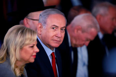 Israeli Prime Minister Benjamin Netanyahu and his wife Sara attend an inauguration ceremony for a fortified emergency room at the Barzilai Medical Center in Ashkelon, southern Israel, February 20, 2018. REUTERS/Amir Cohen