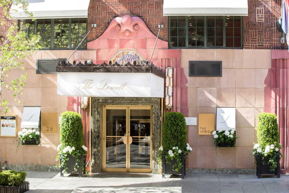 Pink-tiled entrance of The Lowell, voted one of the top hotels in New York City