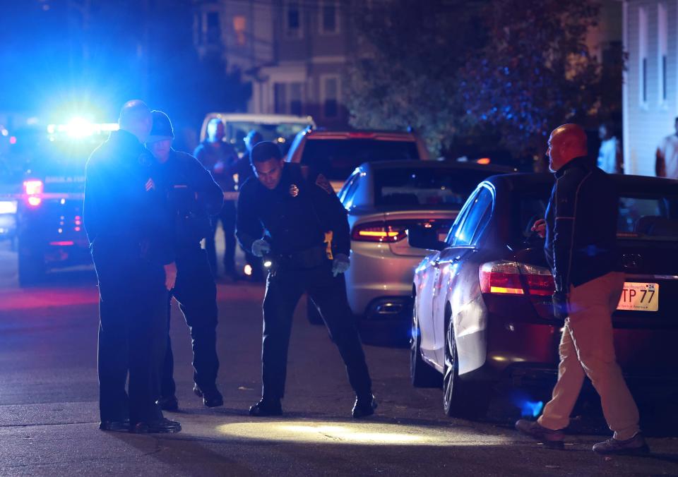 Brockton police investigate a shooting at 19 West Park St. at around 7:30 p.m. on Wednesday, Nov. 2, 2022. The victim, a 26-year-old man who has not yet been identified, was pronounced dead at Boston Medical Center at 12:06 a.m. Thursday.