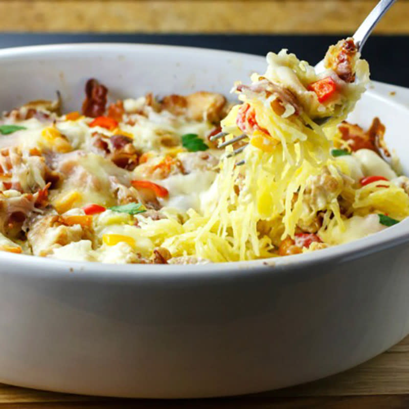 Bacon Chicken Alfredo Squash Noodle Bake is a very comforting, low-carb, gluten-free casserole that is fairly simple to make.