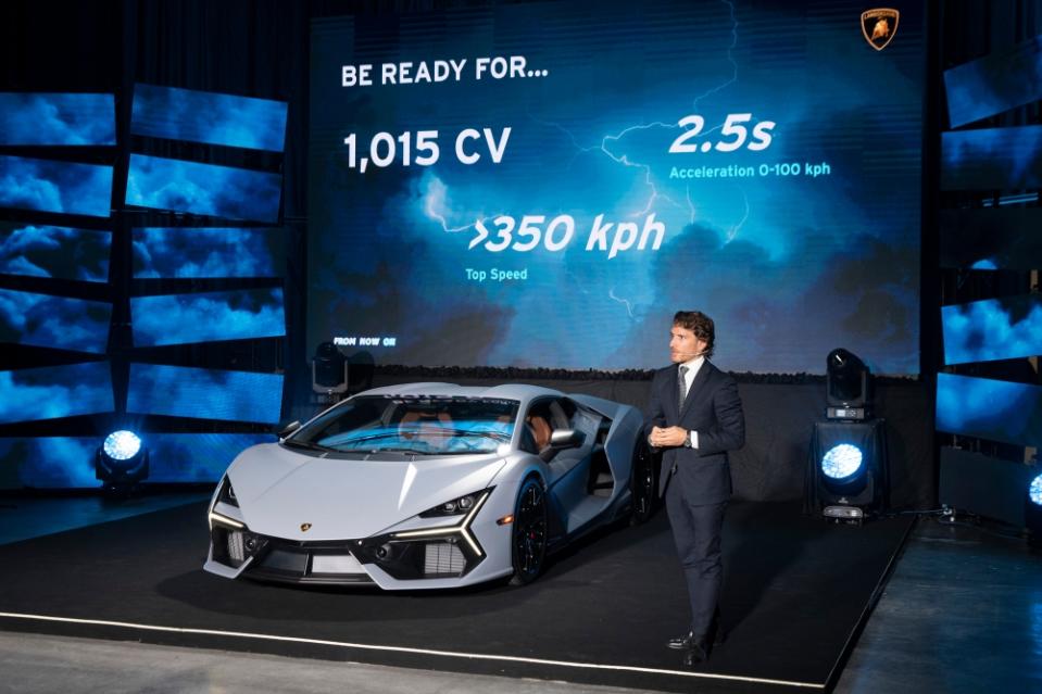 Automobili Lamborghini area manager South-east Asia Raffaele Garribba speaks during the Lamborghini  Revuelto launch at EX8, Petaling Jaya September 1, 2023. — Picture by Shafwan Zaidon