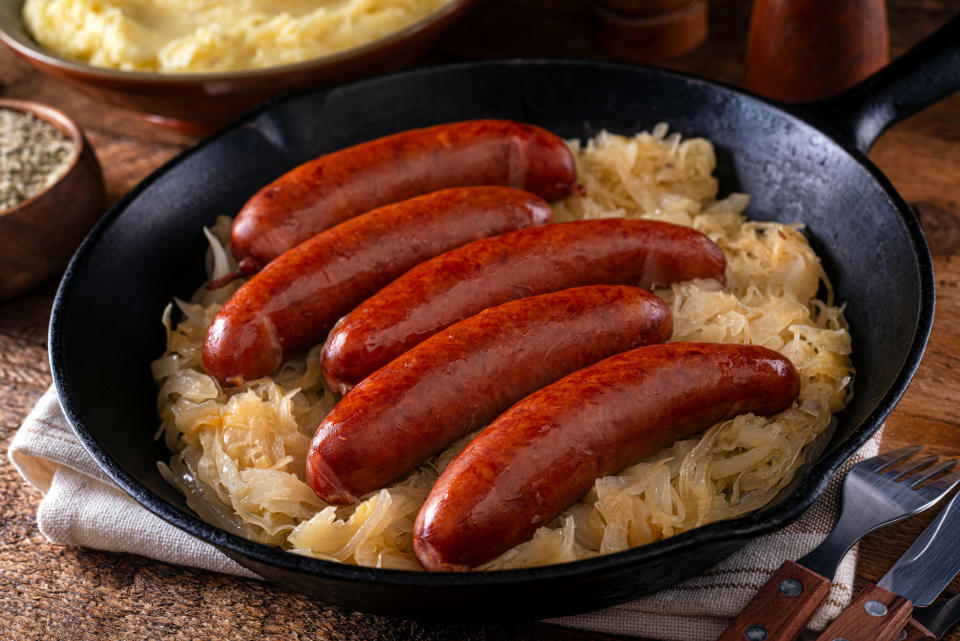 <div><p>"To me, Ohio food means kielbasa and sauerkraut and pierogies." </p><p>—<a href="https://www.reddit.com/user/StacyChadBecky/" rel="nofollow noopener" target="_blank" data-ylk="slk:u/StacyChadBecky;elm:context_link;itc:0;sec:content-canvas" class="link ">u/StacyChadBecky</a><b>Runner-up</b>: "Ohio has to be some Cincinnati-style chili. Placed atop a hot dog or spaghetti and topped with cheese!" —<a href="https://www.reddit.com/user/NotABadBelayer/" rel="nofollow noopener" target="_blank" data-ylk="slk:u/NotABadBelayer;elm:context_link;itc:0;sec:content-canvas" class="link ">u/NotABadBelayer</a></p></div><span> Getty Images</span>