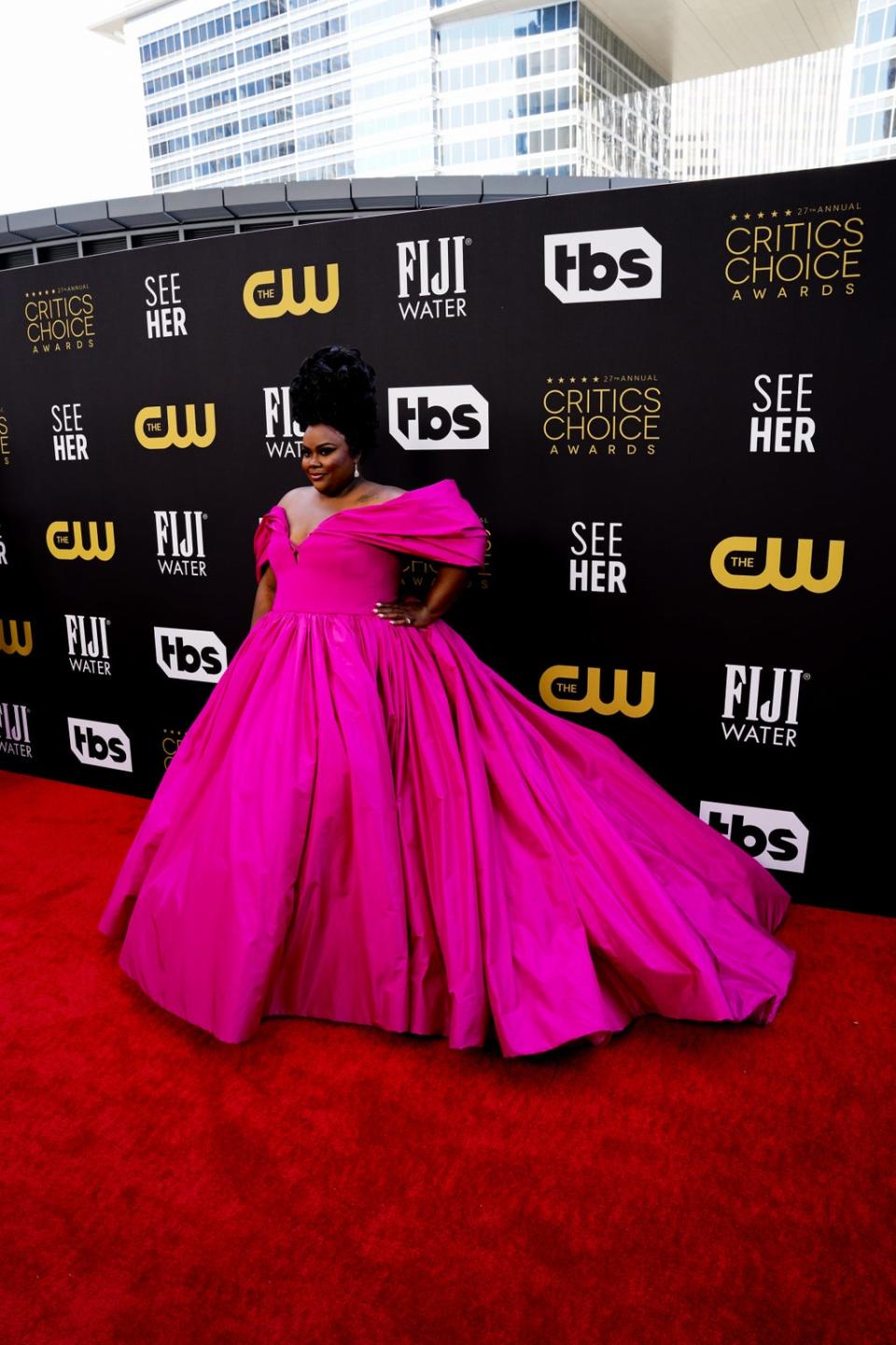 Byer wore a dramatic fuchsia pink gown (Getty Images for #SeeHer)