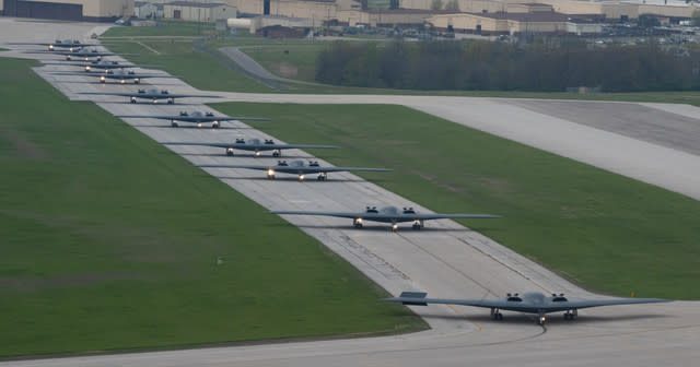 Col. Geoffrey Steeves, commander of the 509th Operations Group, speaking on "Spirit Vigilance," highlighted the strategic importance of the B-2 Spirit bombers, describing them as a key component of the nuclear triad and "the world's most strategic aircraft, uniquely blending stealth, payload capacity, and extended range capabilities."