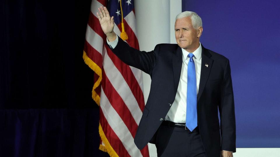 PHOTO: Republican presidential candidate former Vice President Mike Pence arrives at the Republican Jewish Coalition's Annual Leadership Summit on Oct. 28, 2023, in Las Vegas. (Ethan Miller/Getty Images)