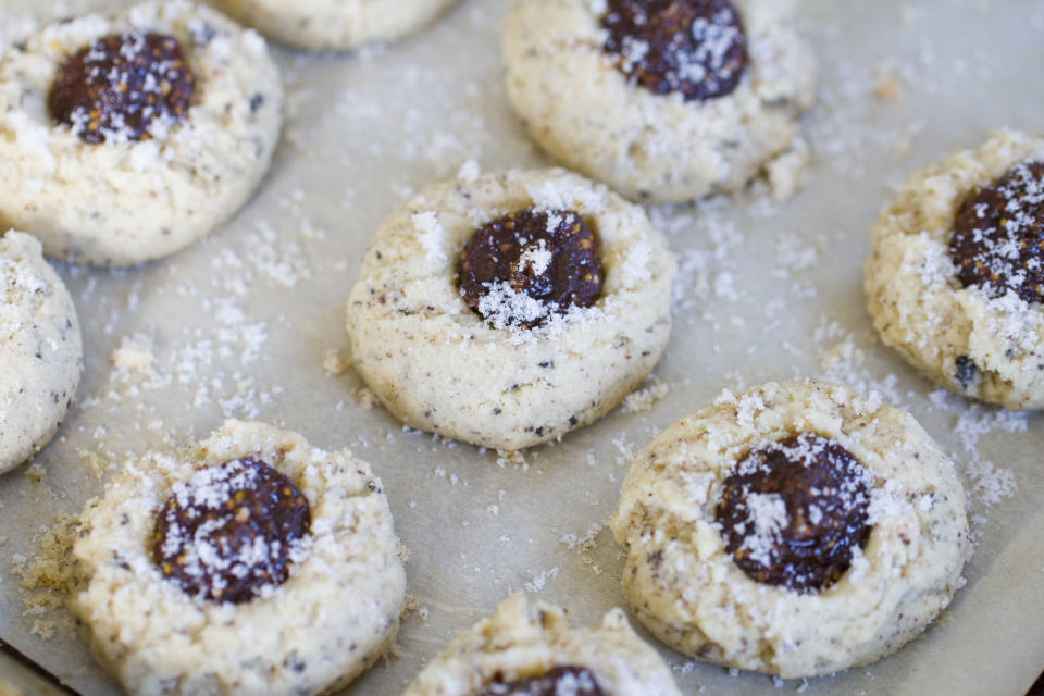 This Sept. 16, 2013 photo shows brown butter fig thumbprint cookies in Concord, N.H. (AP Photo/Matthew Mead)