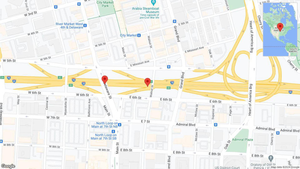 A detailed map that shows the affected road due to 'Crash update: I-70/I-35' on July 16th at 2:02 p.m.