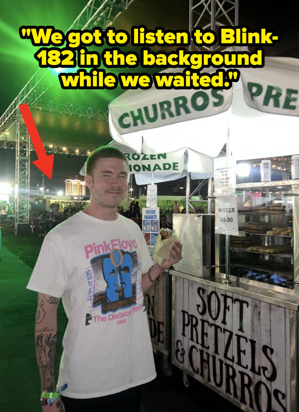 Cami's friend posing by a Churro cart smiling