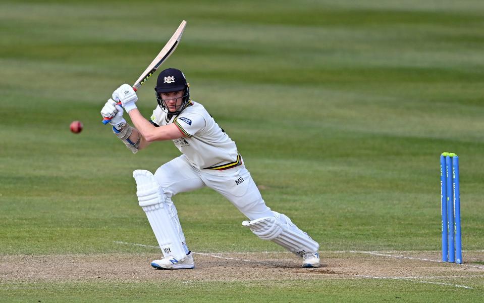 James Bracey of Gloucestershire bats during day four of the LV= County Championship match between Gloucestershire and Surrey at Bristol County Ground on April 11, 2021 in Bristol, England. Sporting stadiums around the UK remain under strict restrictions due to the Coronavirus Pandemic as Government social distancing laws prohibit fans inside venues resulting in games being played behind closed door - Dan Mullan/Getty Images