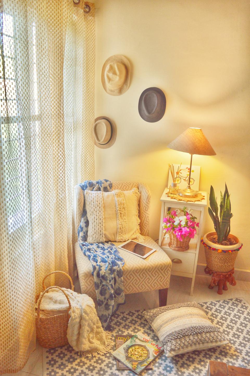 A reading nook in the master bedroom is where Preeti enjoys some me-time with a cup of coffee and a good read.