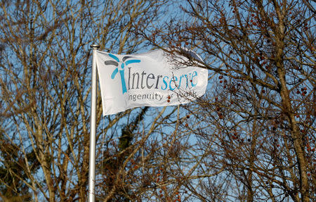 The Interserve logo is seen on a flag at Interserve offices in Twyford, Britain January 17, 2018. REUTERS/Peter Nicholls