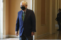 Senate Majority Leader Mitch McConnell of Ky., leaves the Senate floor, Monday, Sept. 14, 2020, on Capitol Hill in Washington. (AP Photo/Jacquelyn Martin)