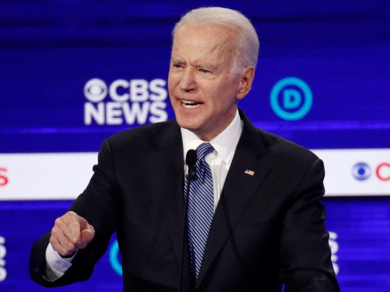 Former vice president Joe Biden speaks during a Democratic presidential primary debate in South Carolina: AP