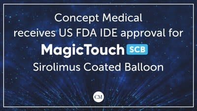 World's first IDE approved Sirolimus Coated Balloon in Coronary - MagicTouch SCB (PRNewsfoto/Concept Medical)