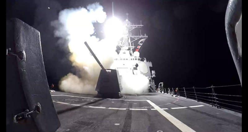 A U.S. warship fires on Houthi targets in Yemen on Saturday amid U.S-British strikes on the Iran-backed militia. Photo courtesy of U.S. Central Command/X