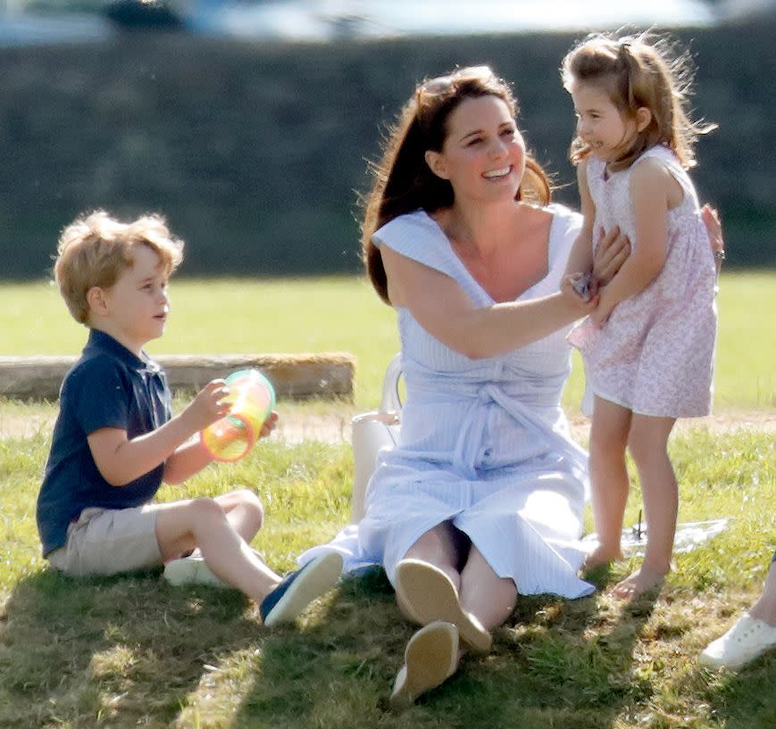 <p>Middleton spent a casual afternoon at a polo match in Gloucester with her eldest children, Prince George and Princess Charlotte, in June 2018.</p>