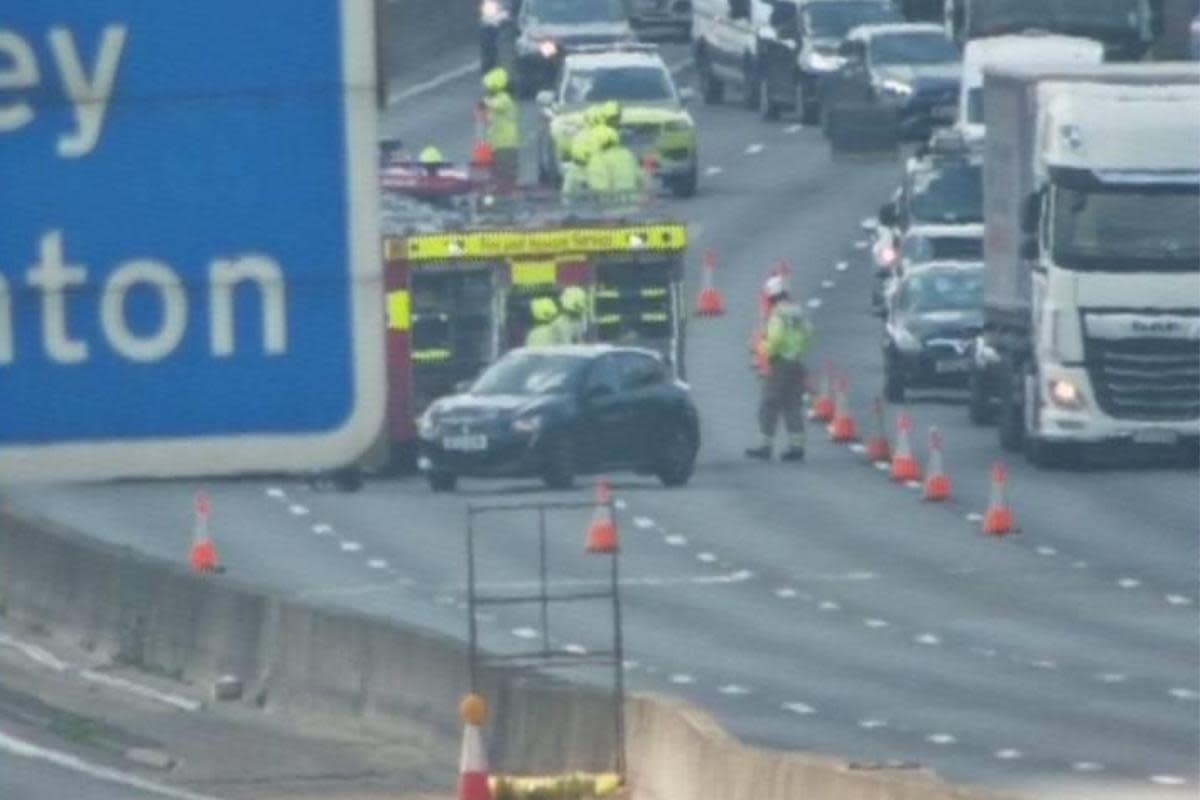Traffic queueing as emergency services on scene of M25 crash in Essex <i>(Image: Highways England)</i>