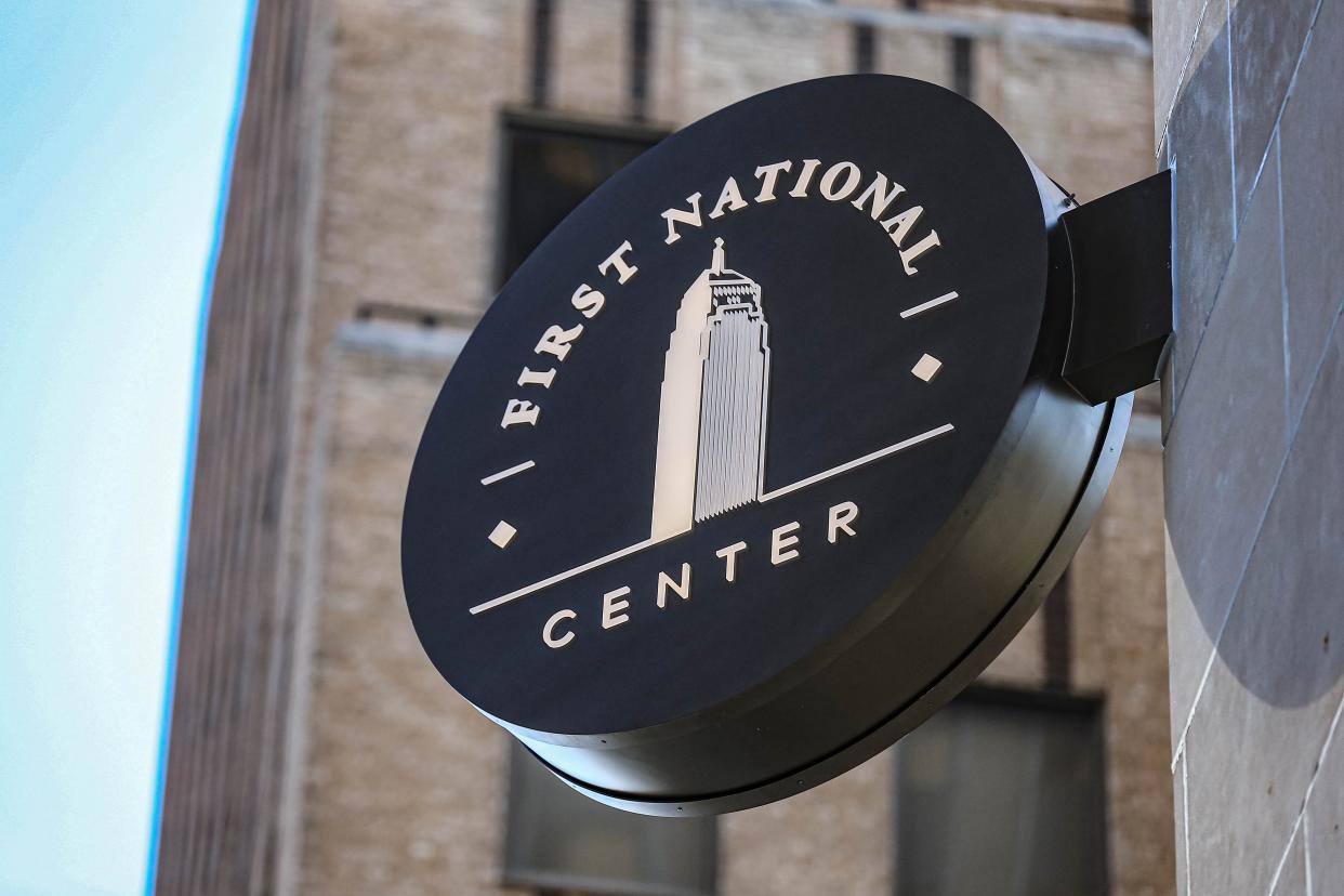 A sign is pictured at the First National Center in Downtown Oklahoma City on Wednesday, Sept. 29, 2022.