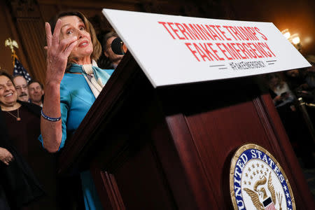 U.S. House Speaker Nancy Pelosi (D-CA) leads House Democrats in a news conference about their proposed resolution to terminate U.S. President Trump's Emergency Declaration on the southern border with Mexico, at the U.S. Capitol in Washington, U.S. February 25, 2019. REUTERS/Jonathan Ernst
