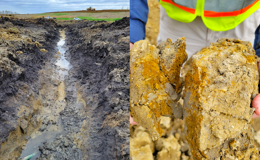 During the excavation of landfill cell seven, a large area of poor soil conditions and an underground spring were uncovered.