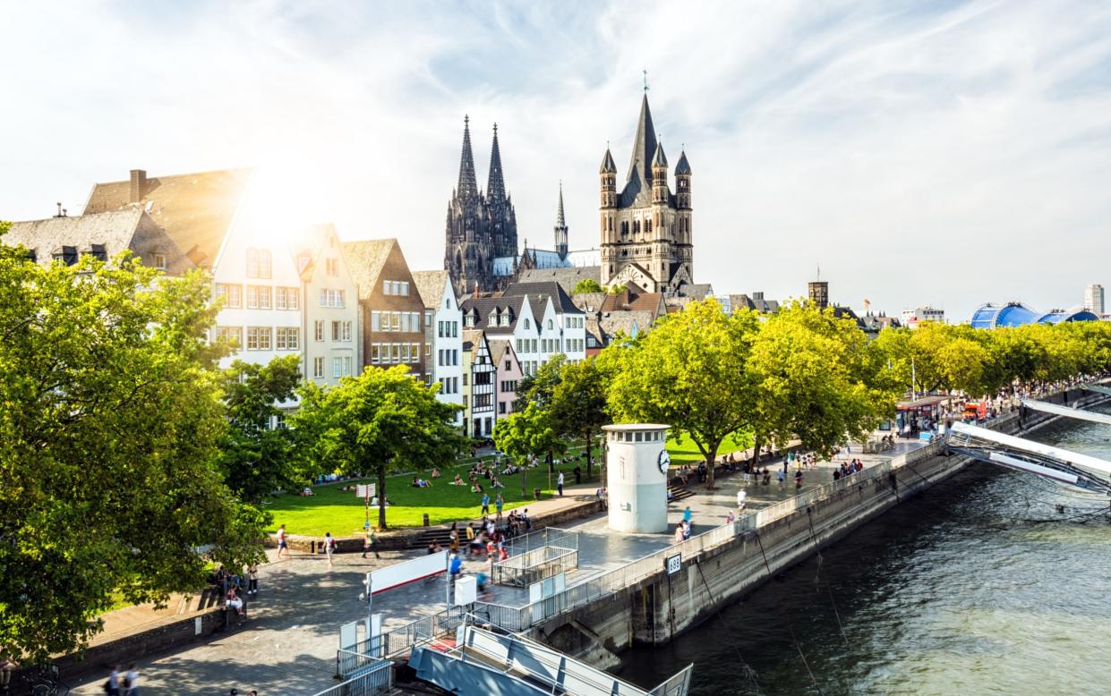 The picturesque skyline of Cologne from the Rhine