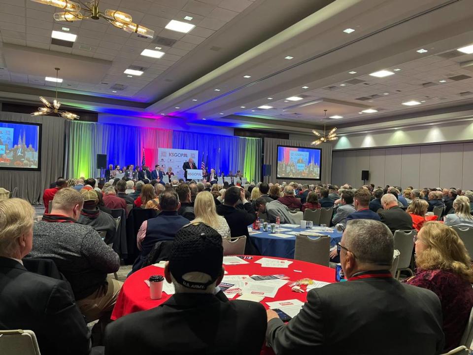 The Kansas GOP gathered Saturday for it’s annual convention. Chairman Mike Brown addressed the state committee meeting at the end of the day. Katie Bernard/The Kansas City Star