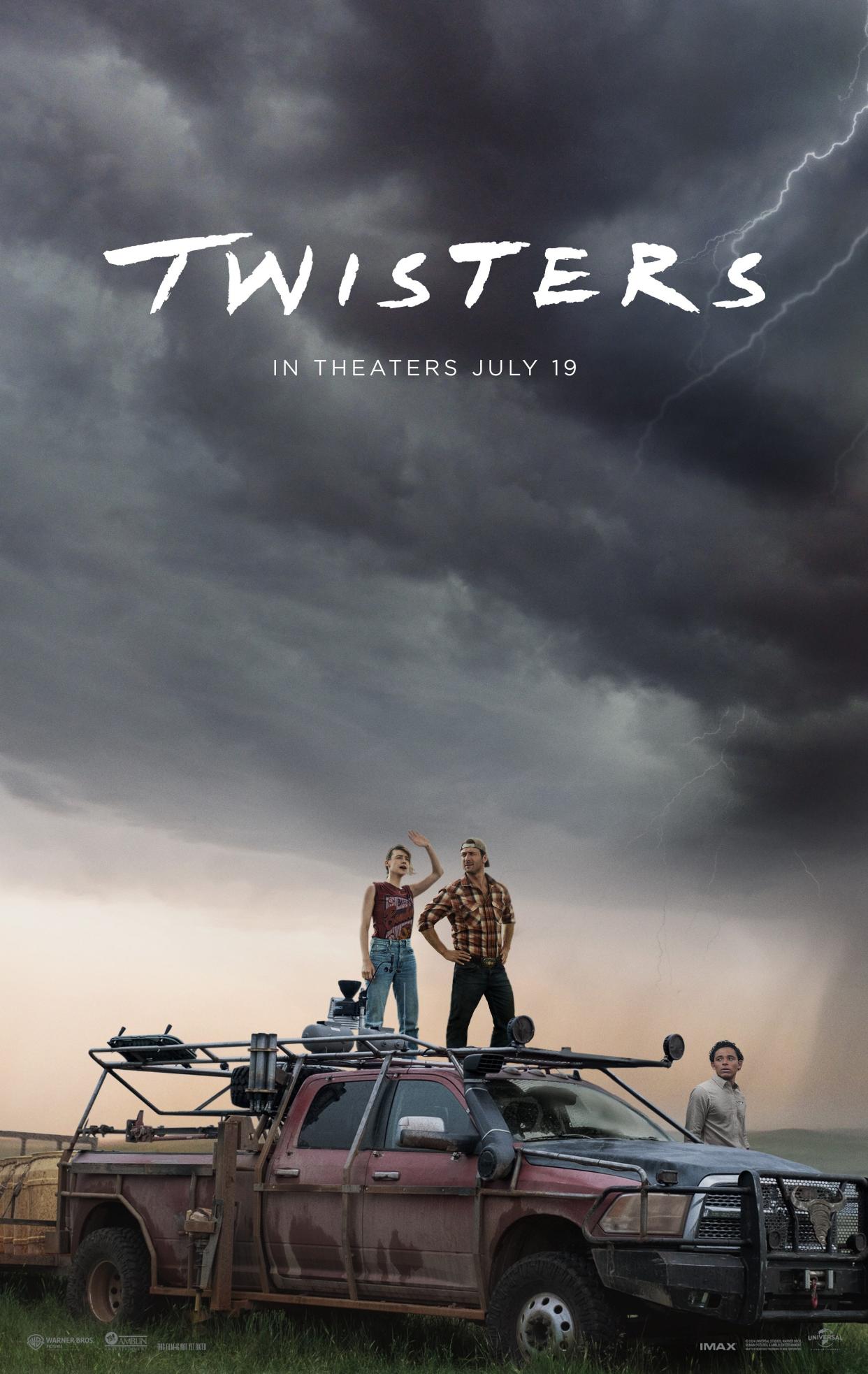 Daisy Edgar-Jones, Glen Powell and Anthony Ramos appear in a new poster for the movie "Twisters."