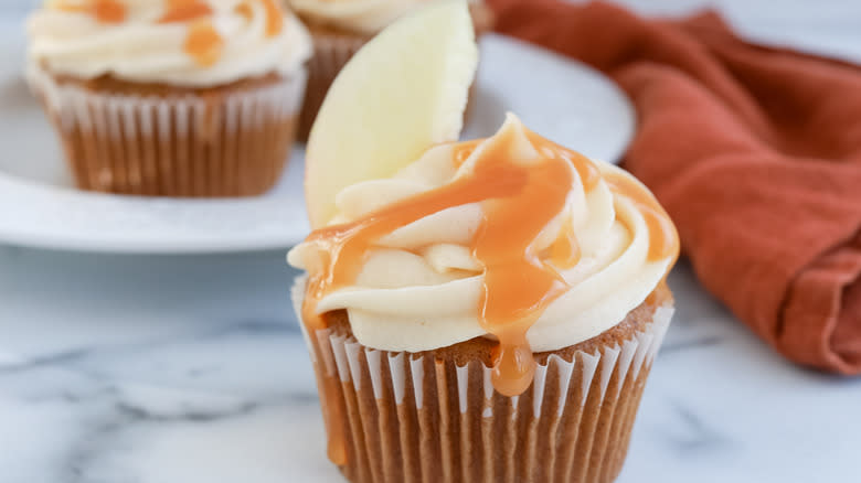 apple caramel cupcake closeup