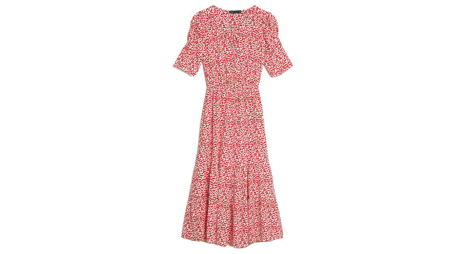 Printed Tie Neck Midi Waisted Dress