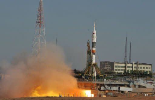 The Soyuz TMA-06M spacecraft blasts off from the Russian leased Kazakhstan's Baikonur cosmodrome, on October 23. The Russian rocket carrying an international crew of US astronaut Kevin Ford together with Russian cosmonauts Oleg Novitskiy and Evgeny Tarelkin blasted off without a hitch to the International Space Station