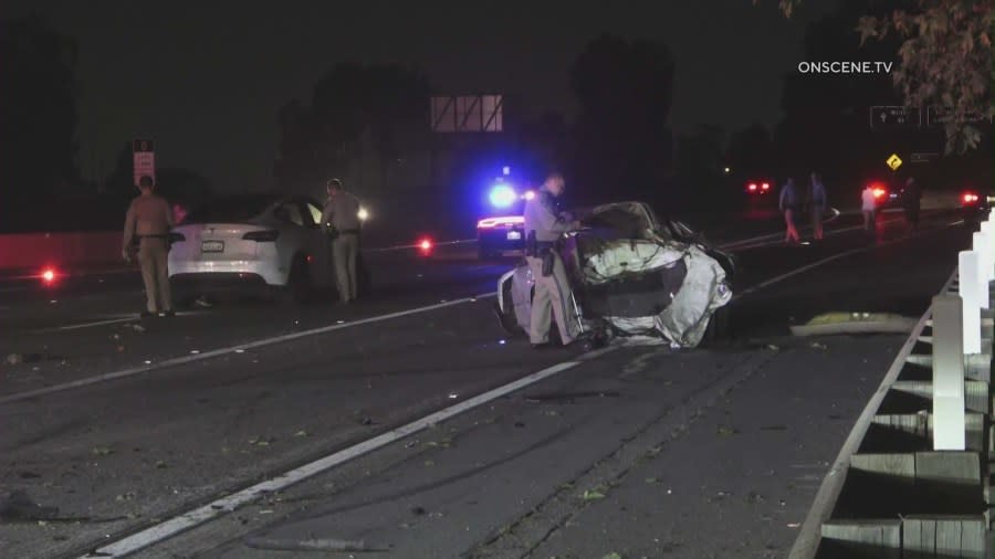 Preliminary information indicates that CHP officers and the Orange County Fire Authority responded to the northbound side of the 605 at Katella Avenue in Los Alamitos around 2 a.m. Saturday. (OnSceneTV)