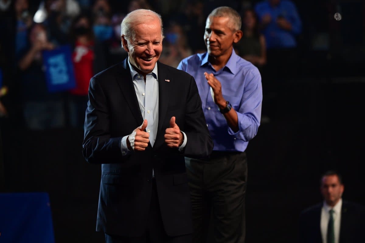 President Joe Biden (L) is copying notes from former U.S. President Barack Obama (R) when it comes to immigration. (Photo by Mark Makela/Getty Images) (Getty Images)