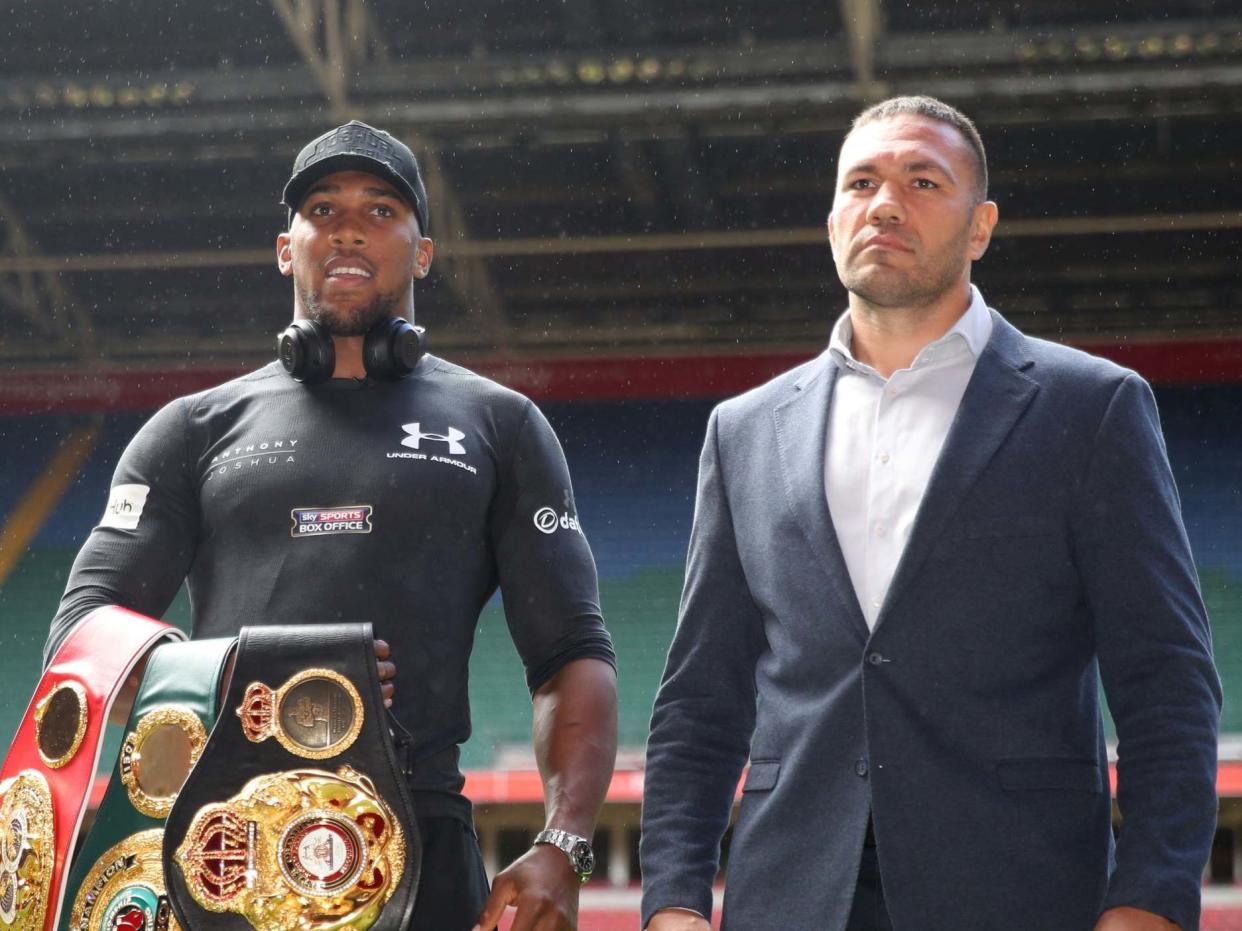 Anthony Joshua (left) and upcoming challenger Kubrat Pulev: PA