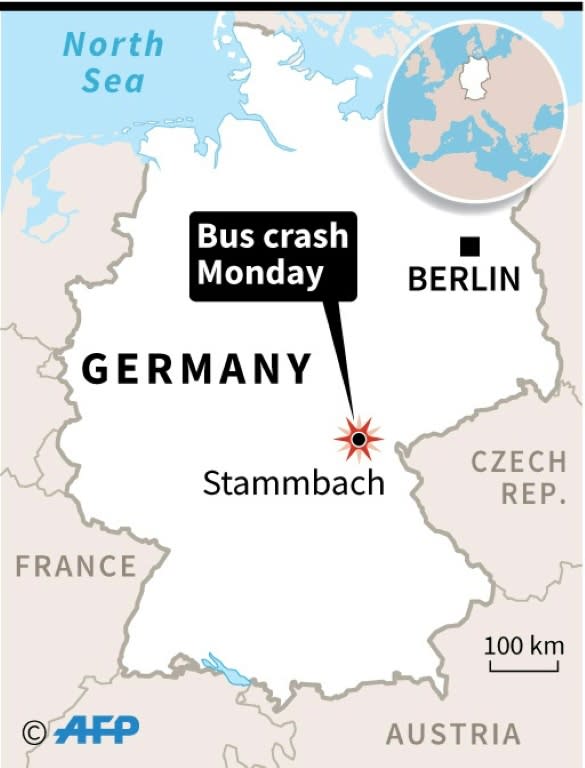 Graphic showing the town of Stammbach in eastern Germany, near to the location of a bus crash on Monday which is feared to have left up to 17 people dead