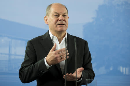 German Finance Minister Olaf Scholz attends a press conference after the federal cabinet meeting in Potsdam, Germany November 15, 2018. REUTERS/Axel Schmidt